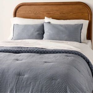 NEW! 3pc King Block Pattern Comforter Set Blue - Hearth & Hand with Magnolia